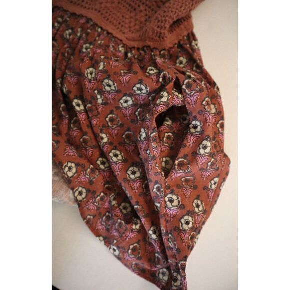 Free People OB1505272 Women's Sz XS Brown Multi Floral Honey Pie Babydoll Tunic - Picture 8 of 9